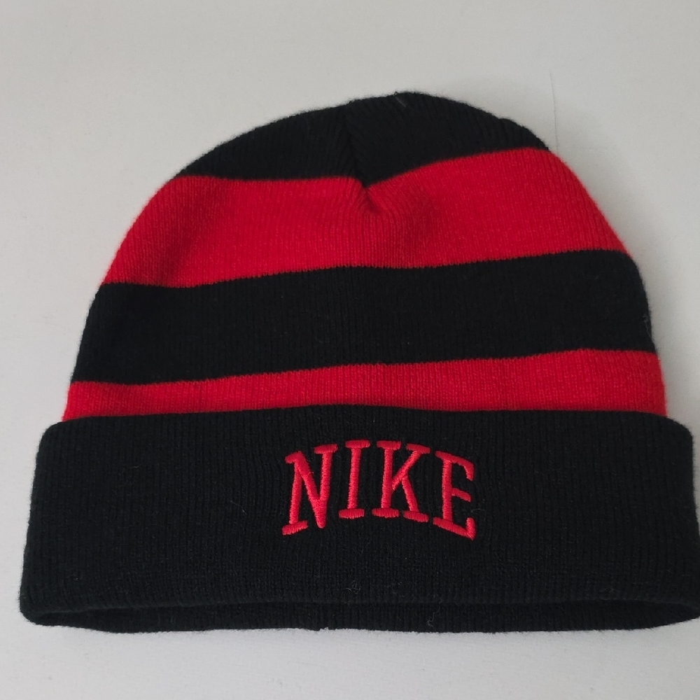 Nike Black and Red Knit Beanie